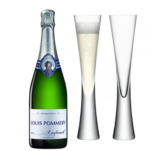 Louis Pommery Brut English Sparkling75cl with LSA Moya Flutes